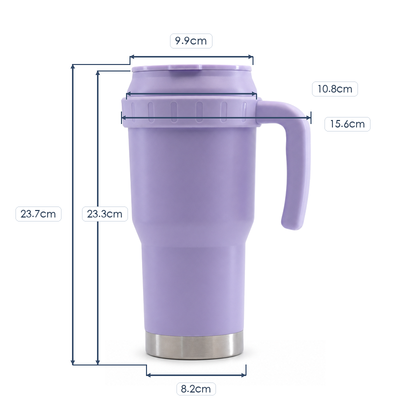 40oz Double-Wall Vacuum Insulated Travel Tumbler with Push-On Slide Lid and Side Handle, Insulated Travel Mug for On-the-Go Use