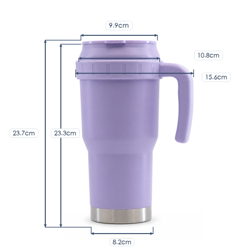 40oz Double-Wall Vacuum Insulated Travel Tumbler with Push-On Slide Lid and Side Handle, Insulated Travel Mug for On-the-Go Use