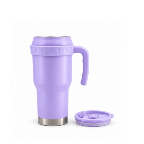40oz Double-Wall Vacuum Insulated Travel Tumbler with Push-On Slide Lid and Side Handle, Insulated Travel Mug for On-the-Go Use