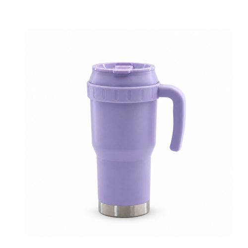 40oz Double-Wall Vacuum Insulated Travel Tumbler with Push-On Slide Lid and Side Handle, Insulated Travel Mug for On-the-Go Use