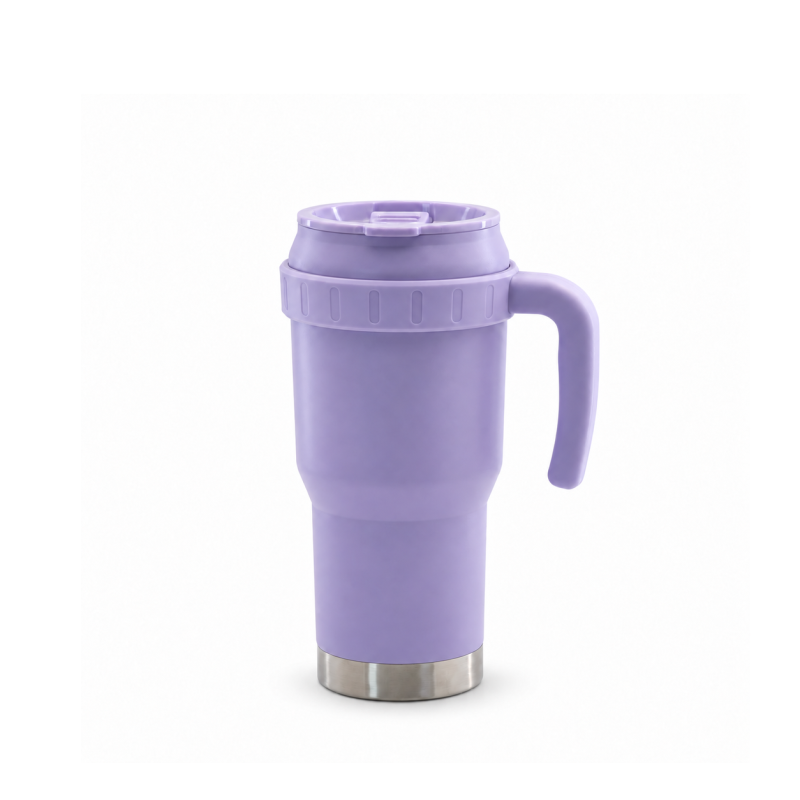 40oz Double-Wall Vacuum Insulated Travel Tumbler with Push-On Slide Lid and Side Handle, Insulated Travel Mug for On-the-Go Use