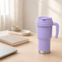 40oz Double-Wall Vacuum Insulated Travel Tumbler with Push-On Slide Lid and Side Handle, Insulated Travel Mug for On-the-Go Use