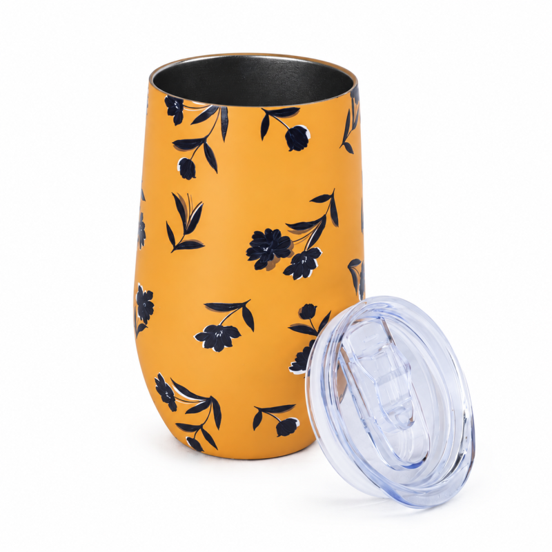 18 oz Egg-Shaped Double-Wall Stainless Steel Vacuum Insulated Wine Tumbler with Spill-Resistant Push-On Sliding Lid
