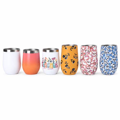 18 oz Egg-Shaped Double-Wall Stainless Steel Vacuum Insulated Wine Tumbler with Spill-Resistant Push-On Sliding Lid