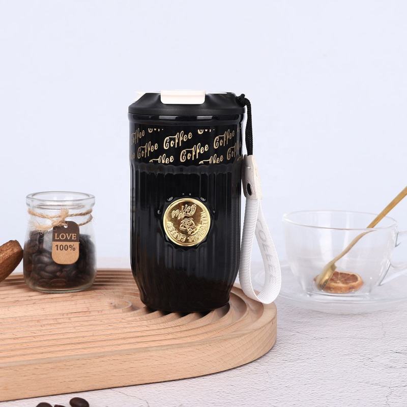 Q420B - New 420ml Stainless Steel Drink Coffee Cup Reusable Double Walled Tumbler With Straw