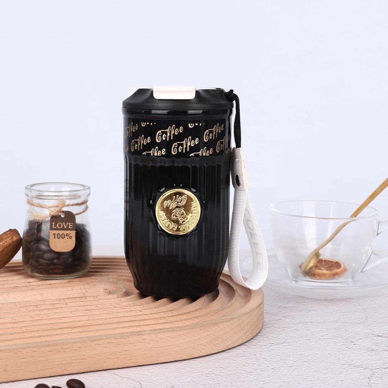 Q420B - New 420ml Stainless Steel Drink Coffee Cup Reusable Double Walled Tumbler With Straw