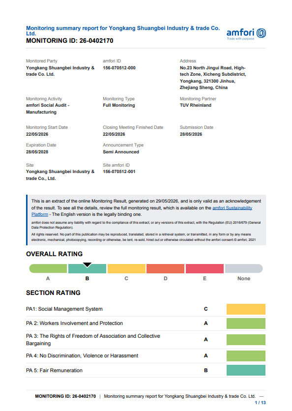 amfori BSCI social compliance audit summary