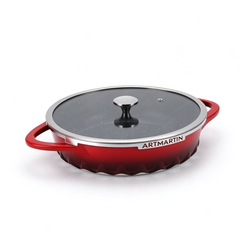 Artmartin 32cm Shallow Pot W/Lid Die-Cast Aluminum