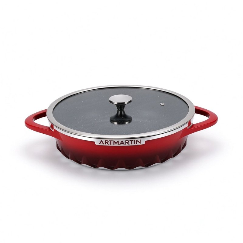 Artmartin 32cm Shallow Pot W/Lid Die-Cast Aluminum