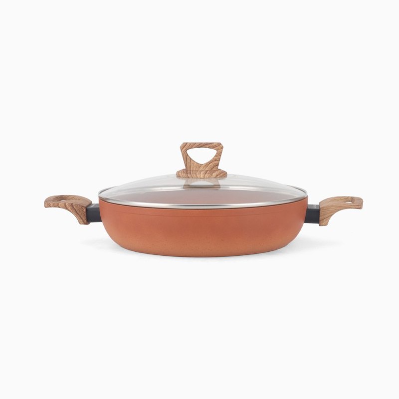 Terracotta 28cm Shallow Pot W/Lid Pressed AL