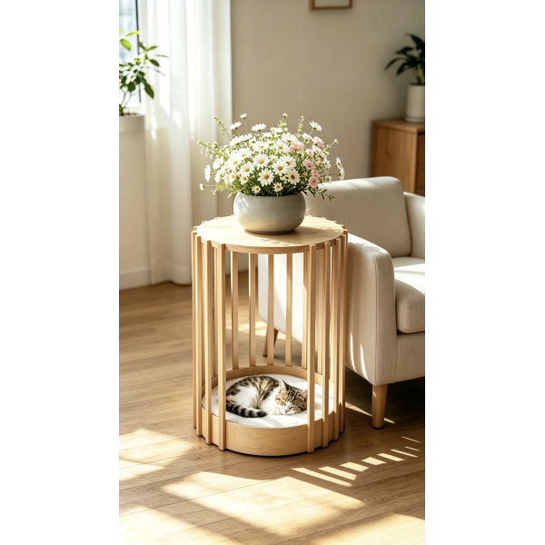 Side Table with Cat House