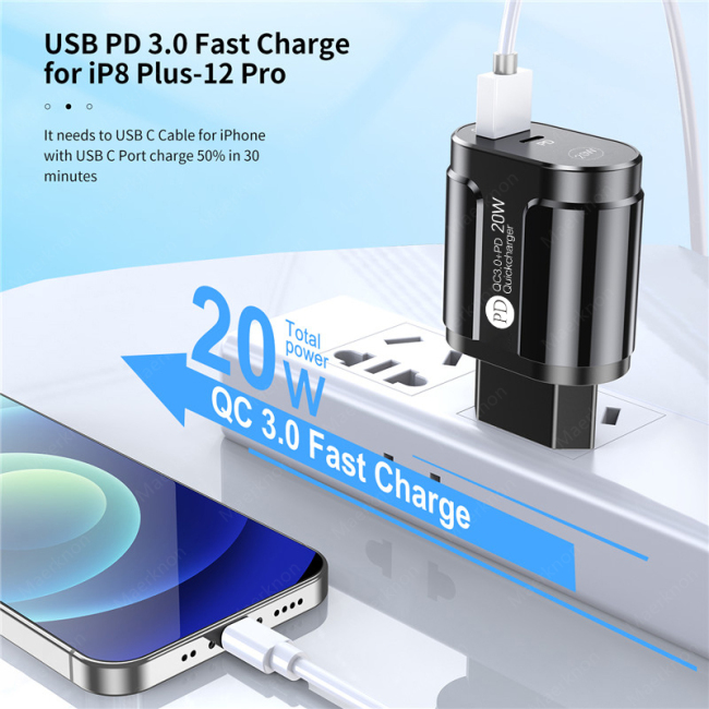 Быстрое зарядное устройство USB 20 Вт типа C, настенный адаптер быстрой зарядки 3.0 для iPhone 13 12 Pro Max, мобильных телефонов Samsung Xiaomi PD, зарядное устройство USB C