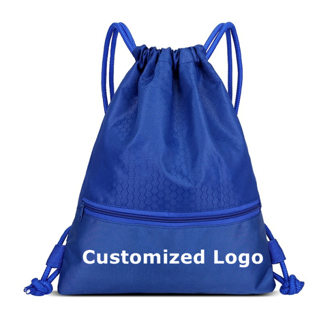 Nagykereskedelmi promóciós színes vízálló poliészter húzózsinóros hátizsák cipzáras táska