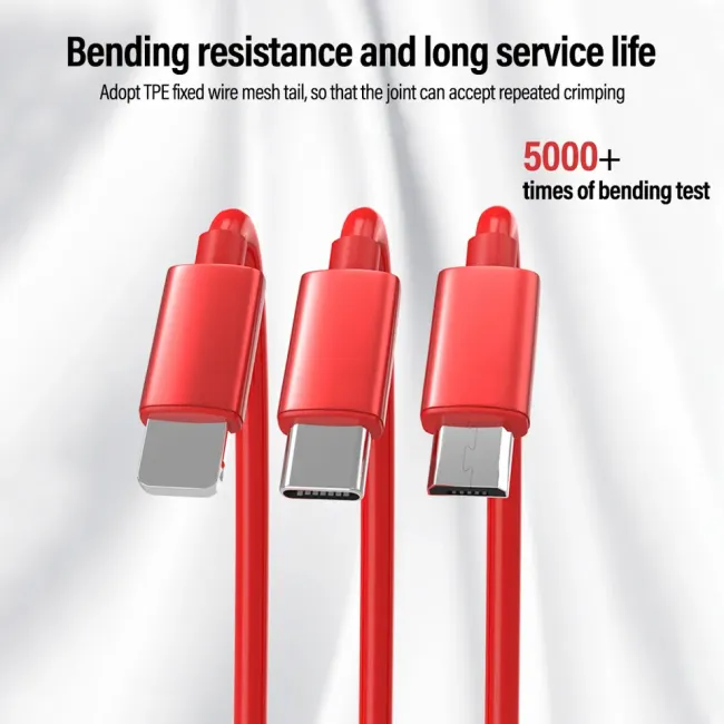 3 em 1 cabo de dados de carregamento rápido USB durável para iPhone para Samsung para logotipo personalizado Android