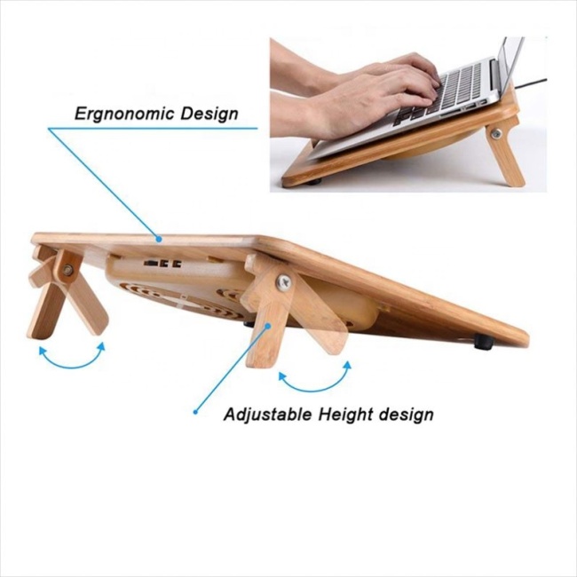 Cooling laptop cooling pad custom bamboo wooden laptop cooling computer desk