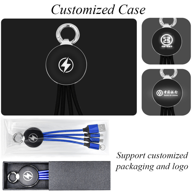 3 In 1 Led Usb Charger Cable Line Keychain Multi-function Gift Customizable Data Cable For Iphone Charging Usb Cable Custom Logo