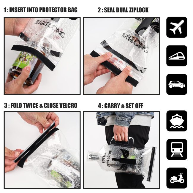 Újrafelhasználható műanyag borosüveg védő buborékos utazótáska PVC borosbőr táskák fogantyúval