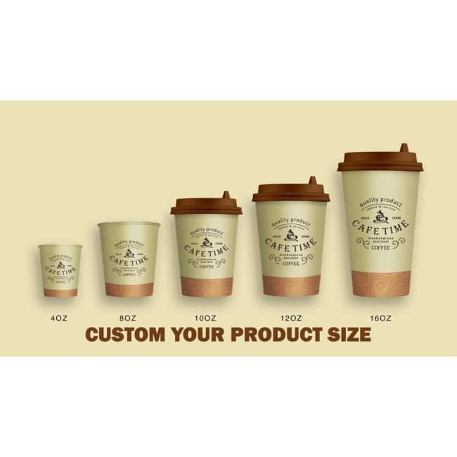 customization logo 8oz 14oz biodegradable black takeaway juice coffee packaging double layer paper cups with lid sleeve
