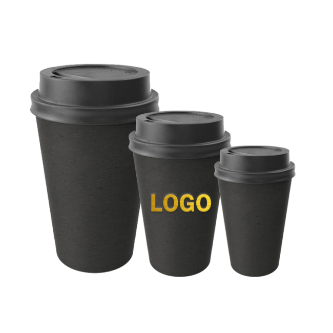 logotipo de personalização 8 onças 14 onças biodegradável preto suco para viagem embalagem de café copos de papel de camada dupla com manga de tampa