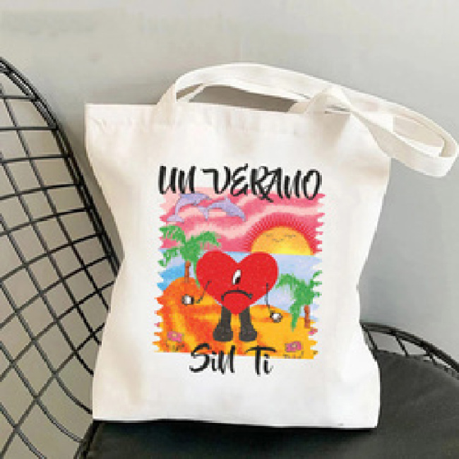 Custom Bad Bunny  Printed Tote Bag Gift Craft canvas Shopping bag Reusable canvas Hot Stamping portable Tote bags