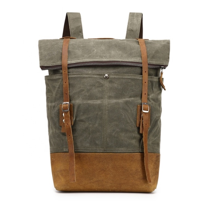 Retro valódi bőr vízálló laptop egyedi logó nagykereskedelmi hátizsák férfi vintage iskolai viaszos vászon hátizsák táska
