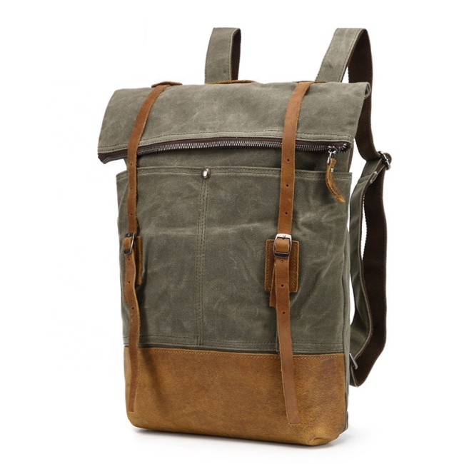 Retro valódi bőr vízálló laptop egyedi logó nagykereskedelmi hátizsák férfi vintage iskolai viaszos vászon hátizsák táska