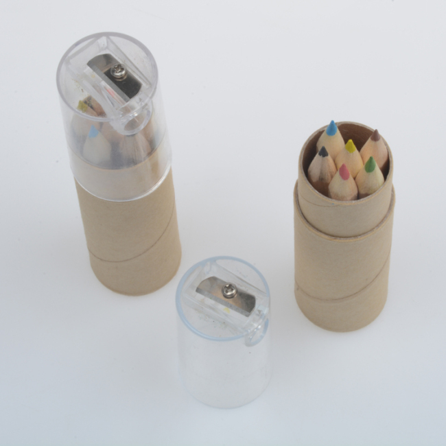 Экологичный мини-цветной карандаш 6 шт. Набор цветных карандашей с точилкой и бумажной трубкой натурального цвета