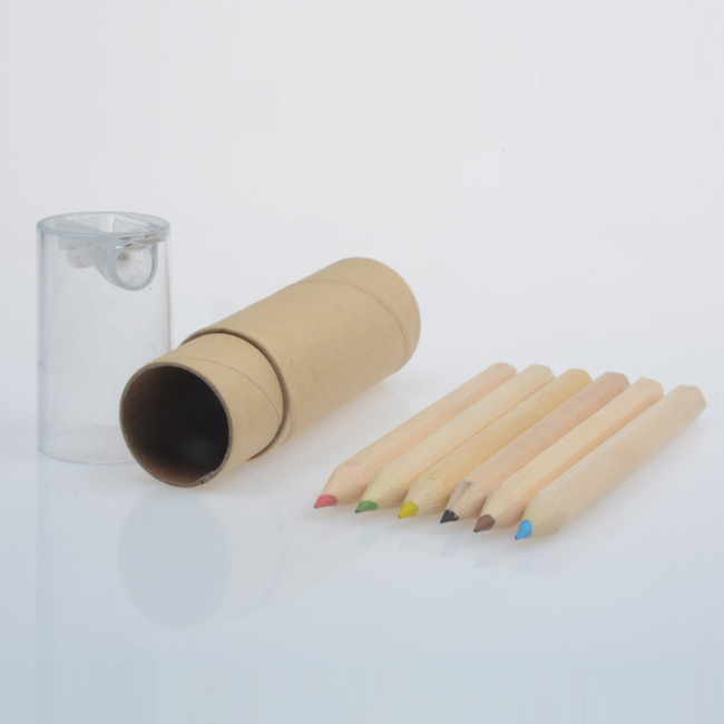 Környezetbarát mini 6db színes ceruza színes ceruzakészlet élezővel és papírcsővel, természetes színű