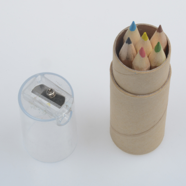Környezetbarát mini 6db színes ceruza színes ceruzakészlet élezővel és papírcsővel, természetes színű