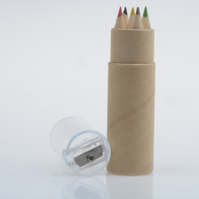 Экологичный мини-цветной карандаш 6 шт. Набор цветных карандашей с точилкой и бумажной трубкой натурального цвета