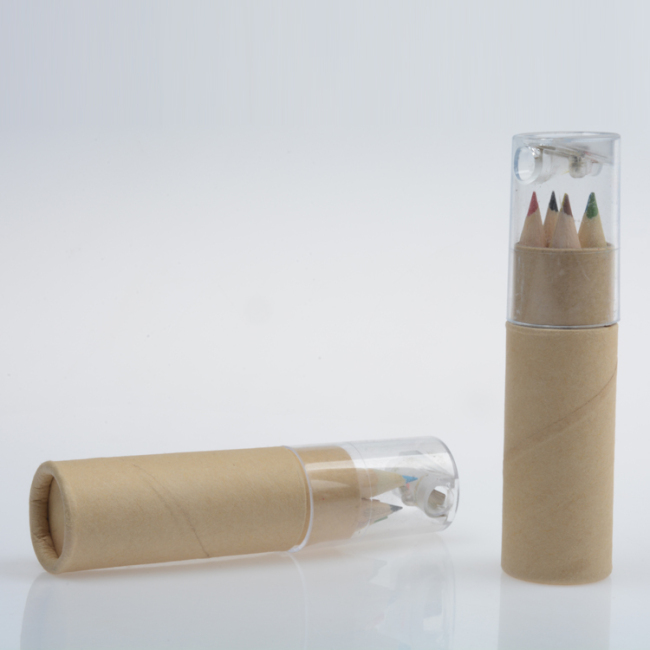 Eco Friendly Mini 6pcs Lápiz de color Juego de lápices de color con sacapuntas y tubo de papel de color natural