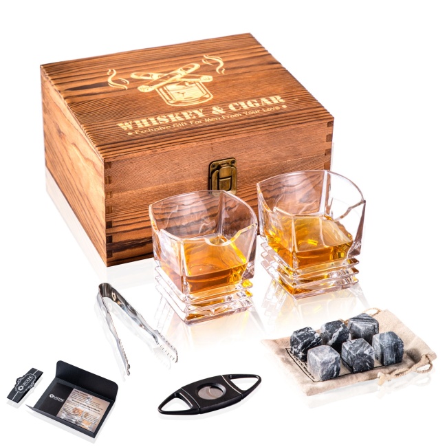 Szivarvágó Whiskey szivar Üveg Ajándékkészlet Whiskey Stones Bourbon JIM BEAN Ajándékok férfiaknak fadobozban