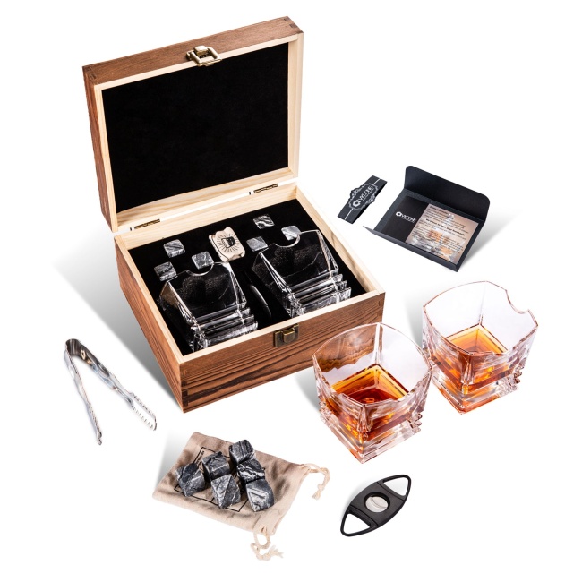 Cortador de cigarros Whisky puro Juego de regalo de vidrio Piedras de whisky Bourbon JIM BEAN Regalos para hombres en caja de madera
