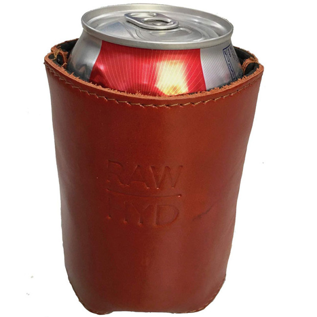 Atacado suporte para cerveja em couro com sobrancelha avermelhada Suporte para latas de couro