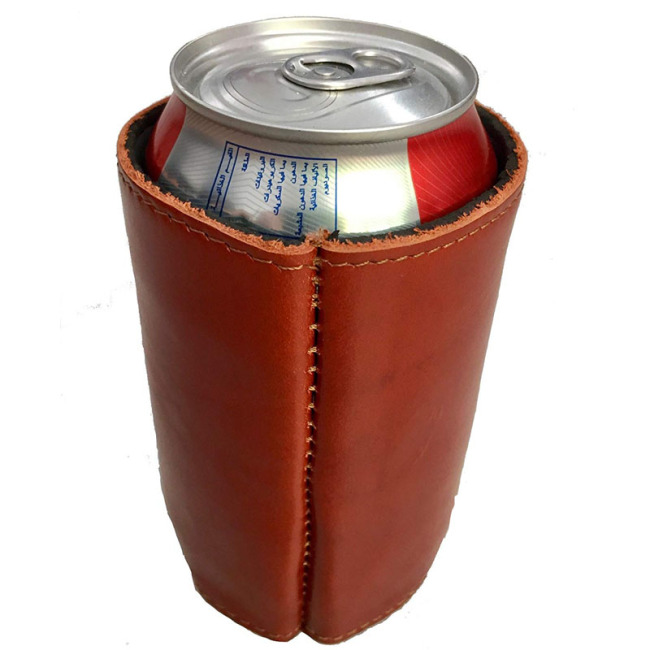 Оптовый кожаный держатель для охладителя пива Redish Brow Leather Can Holder