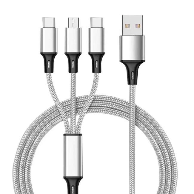 Multi 3 in 1 USB Charging Cable, 1.2M Braided Micro Type-C  Cable For iPhone For Android