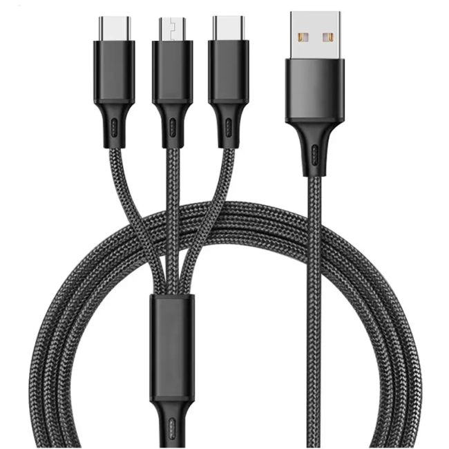 Мульти USB-кабель для зарядки 3 в 1, плетеный кабель Micro Type-C длиной 1.2 м для iPhone для Android