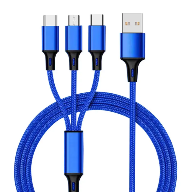 Multi 3 in 1 USB Charging Cable, 1.2M Braided Micro Type-C  Cable For iPhone For Android