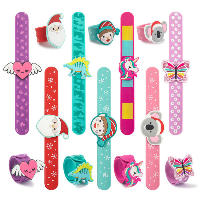 Brindes de promoção de padrão de cor personalizada pulseira de silicone de borracha reflexiva pulseiras promocionais de natal para crianças