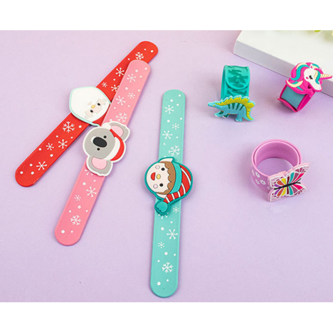 custom color pattern promotion gifts reflective rubber silicone bracelet kids christmas promotional snap slap wristbands
