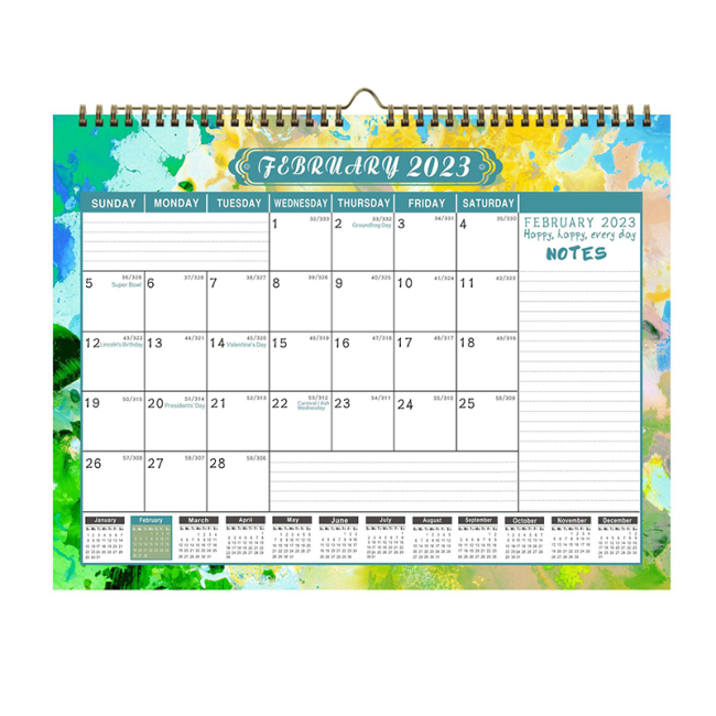 Calendario de pared en espiral Oem Planner Home Calendario de impresión personalizado de 365 días 2023