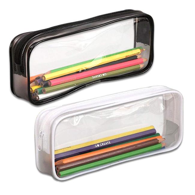 Estuche de lápices transparente/Bolsa de lápices de gran capacidad de PVC transparente/Bolsa de cosméticos con cremallera para oficina escolar