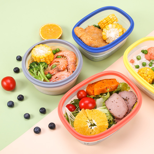 Újrafelhasználható szilikon összecsukható tál Bpa ingyenes konyhai Lonchera összecsukható szilikon tároló ételtartók gyerekeknek Bento ebédlődoboz