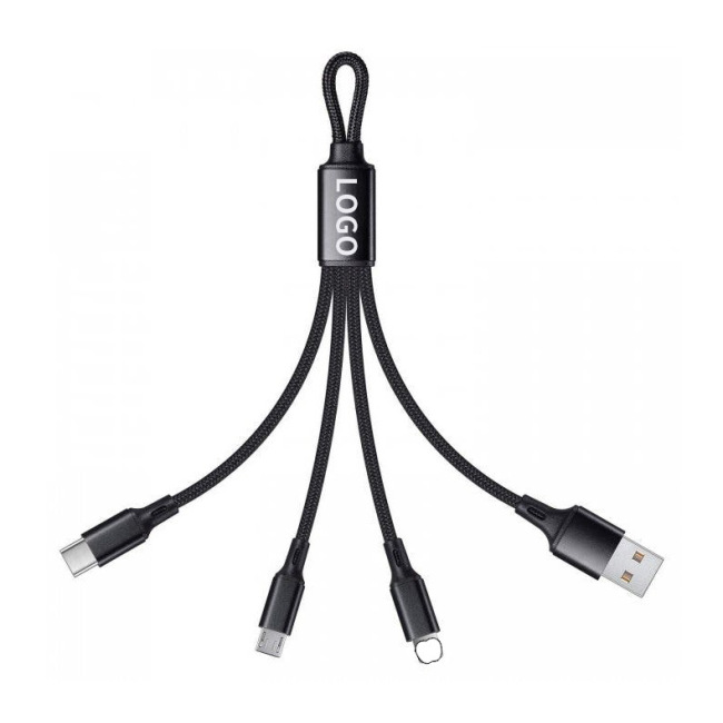 Promotional Gift 3in1 Nylon Woven Universal Usb Charging Cable 2a Braided 3 In 1 Usb Keychain Cable