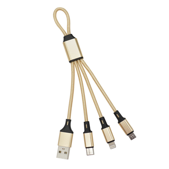 Рекламный подарок 3в1 нейлоновый тканый универсальный USB-кабель для зарядки 2а плетеный 3 в 1 USB-кабель для ключей