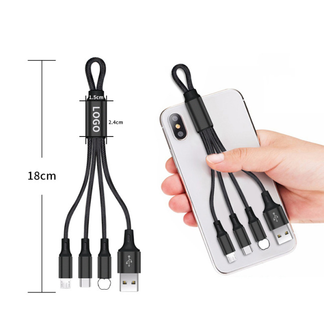 Promotional Gift 3in1 Nylon Woven Universal Usb Charging Cable 2a Braided 3 In 1 Usb Keychain Cable