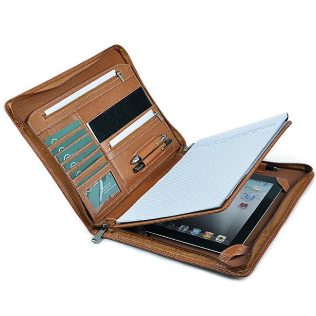 Soporte ejecutivo para iPad con cremallera Organizador de documentos de cuero Agenda/carpeta de archivos de cartera con bloc de notas y bolsillos tamaño carta