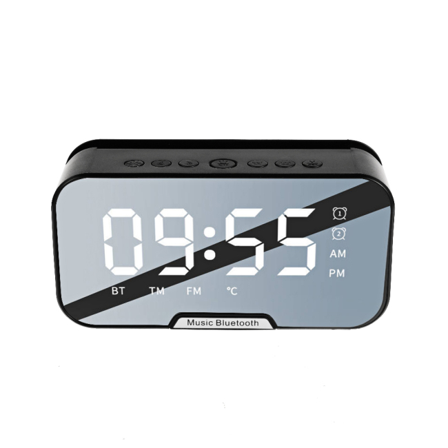 Portable Wireless Mirror Led Bt Speaker With Alarm Clock Subwoofer Support Tf Aux Temperature
