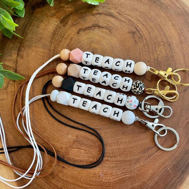 Silicone Beads Keychains Teacher lanyard Nurse Gift Student Gift Badge keychain Lanyard For Teacher Appreciation Gifts