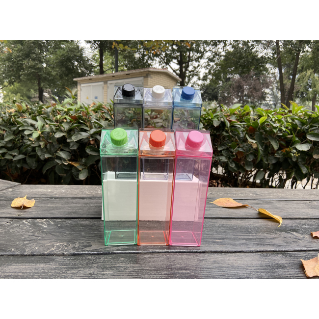 17 унций BPA Free 500 мл 1000 мл пластиковая прозрачная розовая прозрачная цветная акриловая коробка для молока бутылка для воды в форме коробки